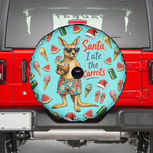 Aussie Christmas Santa Spare Tire Cover Retro Cartoon Summer Holiday Beach - I Ate The Carrots Kangaroo