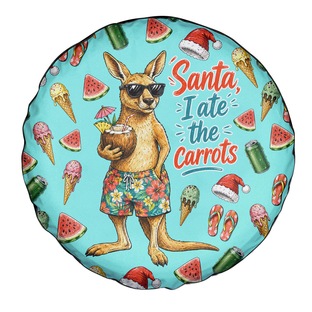 Aussie Christmas Santa Spare Tire Cover Retro Cartoon Summer Holiday Beach - I Ate The Carrots Kangaroo