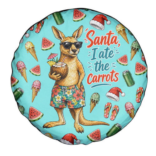 Aussie Christmas Santa Spare Tire Cover Retro Cartoon Summer Holiday Beach - I Ate The Carrots Kangaroo