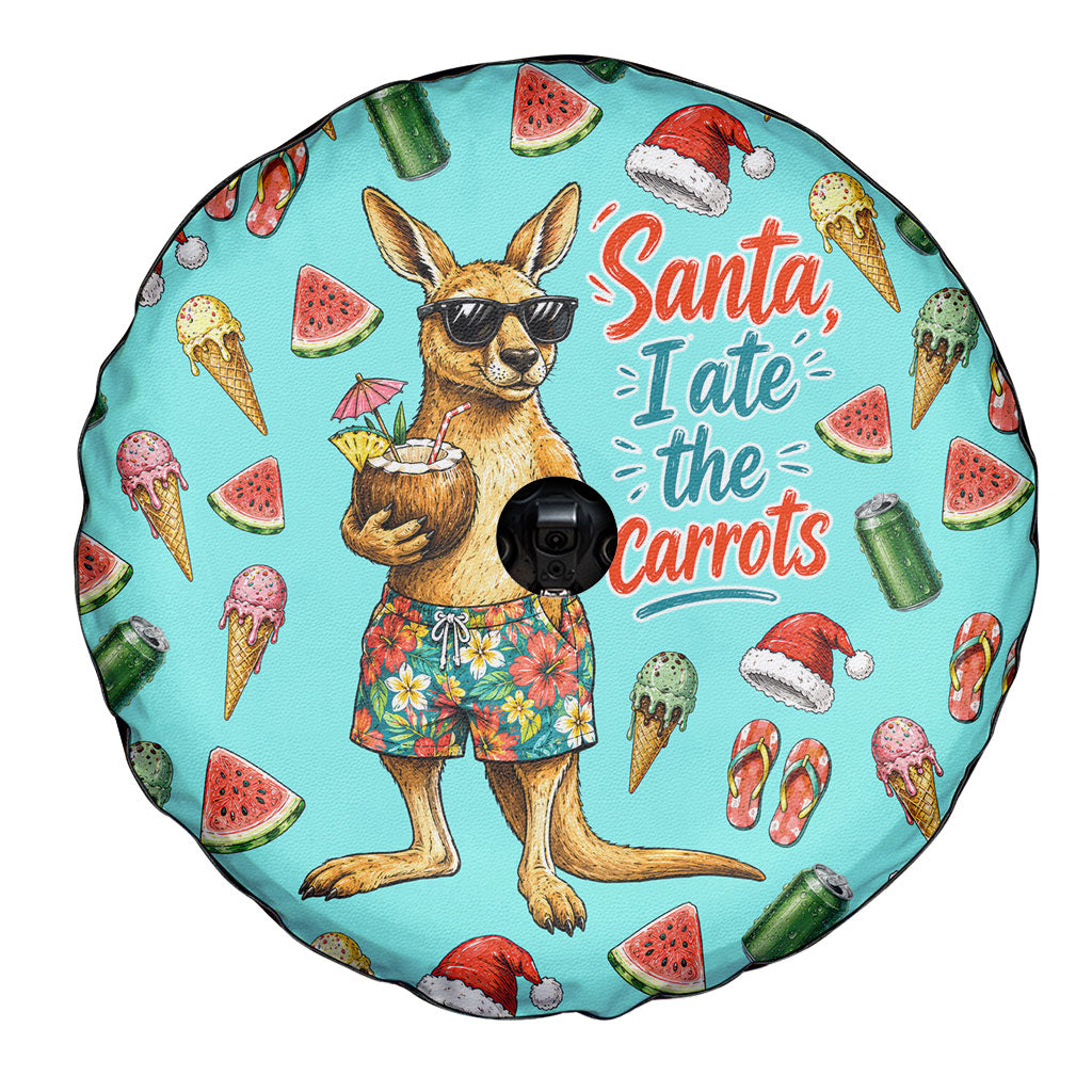 Aussie Christmas Santa Spare Tire Cover Retro Cartoon Summer Holiday Beach - I Ate The Carrots Kangaroo