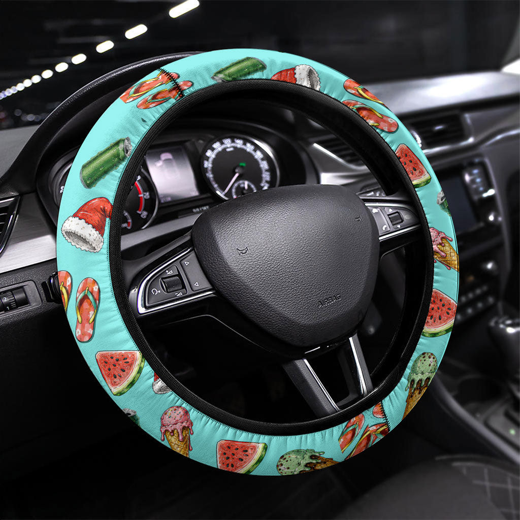 Aussie Christmas Santa Steering Wheel Cover Retro Cartoon Summer Holiday Beach - I Ate The Carrots Kangaroo
