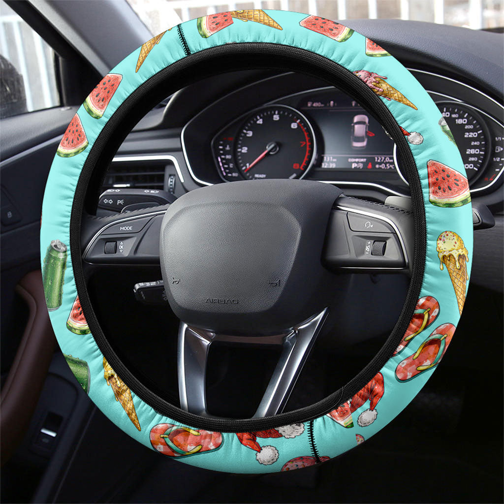Aussie Christmas Santa Steering Wheel Cover Retro Cartoon Summer Holiday Beach - I Ate The Carrots Kangaroo