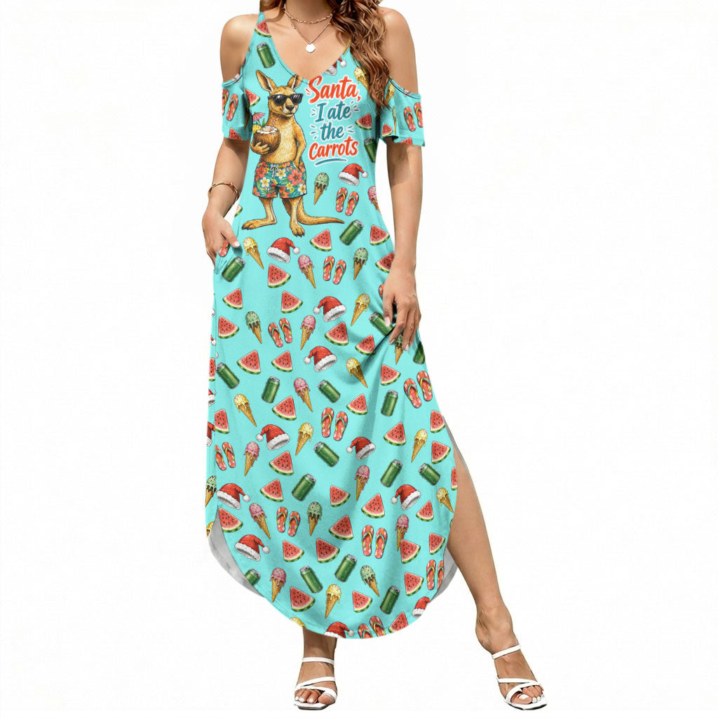 Aussie Christmas Santa Summer Maxi Dress Retro Cartoon Summer Holiday Beach - I Ate The Carrots Kangaroo