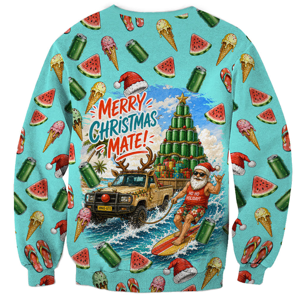 Aussie Christmas Santa Sweatshirt Retro Cartoon Summer Holiday Beach - I Ate The Carrots Kangaroo