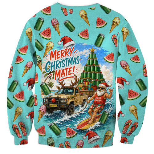 Aussie Christmas Santa Sweatshirt Retro Cartoon Summer Holiday Beach - I Ate The Carrots Kangaroo