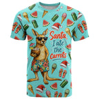 Aussie Christmas Santa T Shirt Retro Cartoon Summer Holiday Beach - I Ate The Carrots Kangaroo