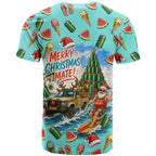 Aussie Christmas Santa T Shirt Retro Cartoon Summer Holiday Beach - I Ate The Carrots Kangaroo
