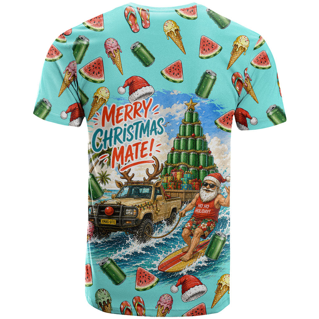 Aussie Christmas Santa T Shirt Retro Cartoon Summer Holiday Beach - I Ate The Carrots Kangaroo