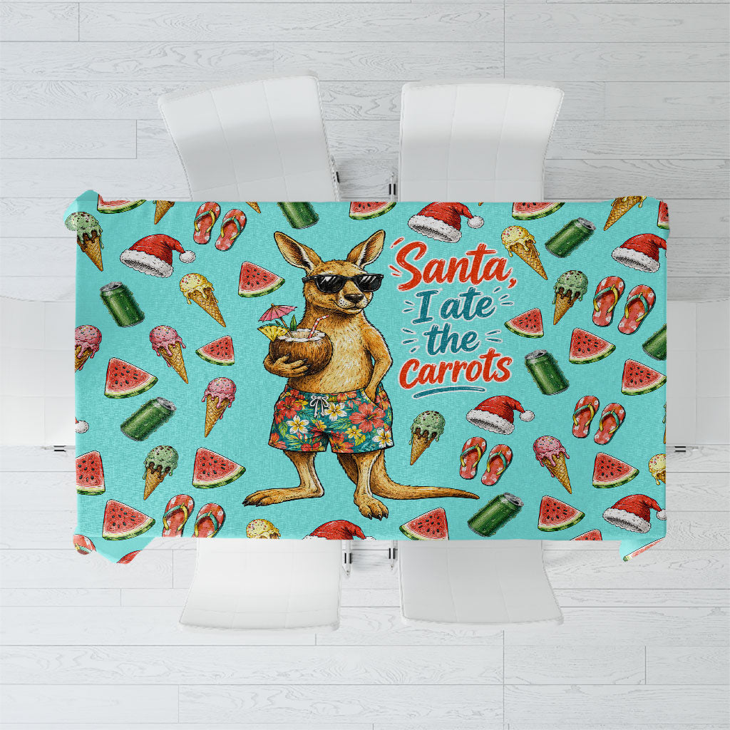Aussie Christmas Santa Tablecloth Retro Cartoon Summer Holiday Beach - I Ate The Carrots Kangaroo