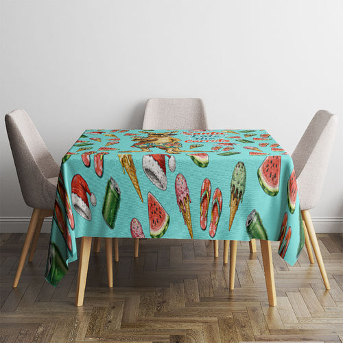 Aussie Christmas Santa Tablecloth Retro Cartoon Summer Holiday Beach - I Ate The Carrots Kangaroo