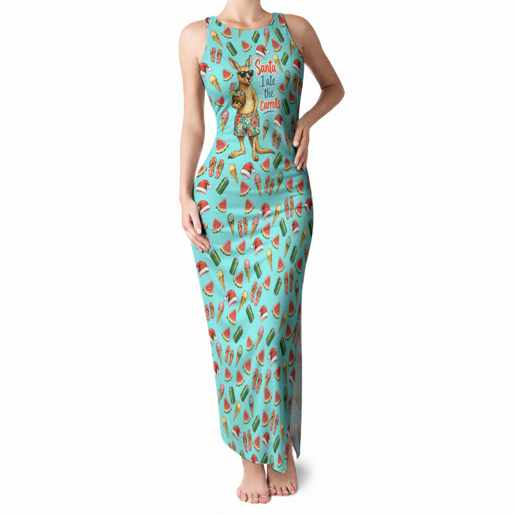 Aussie Christmas Santa Tank Maxi Dress Retro Cartoon Summer Holiday Beach - I Ate The Carrots Kangaroo