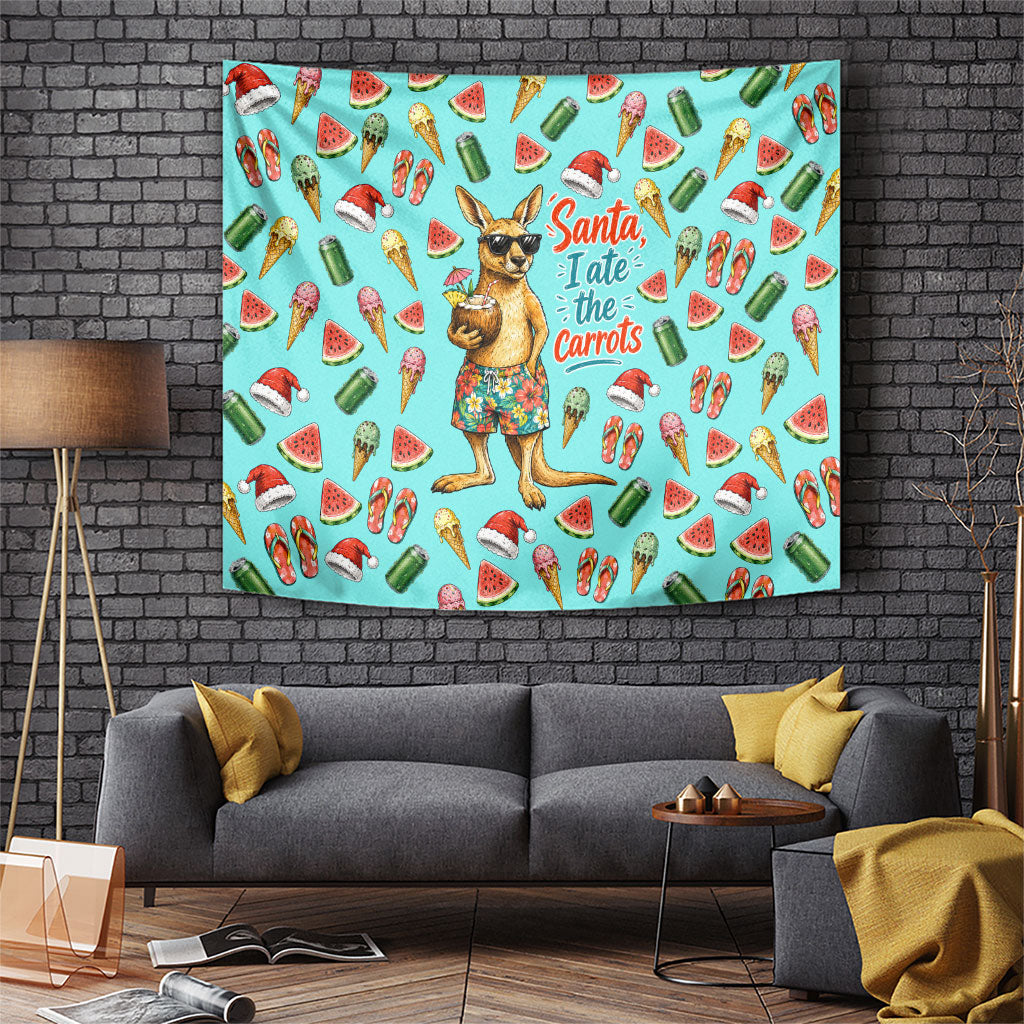 Aussie Christmas Santa Tapestry Retro Cartoon Summer Holiday Beach - I Ate The Carrots Kangaroo