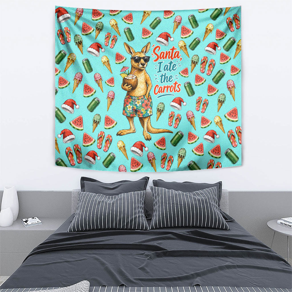 Aussie Christmas Santa Tapestry Retro Cartoon Summer Holiday Beach - I Ate The Carrots Kangaroo
