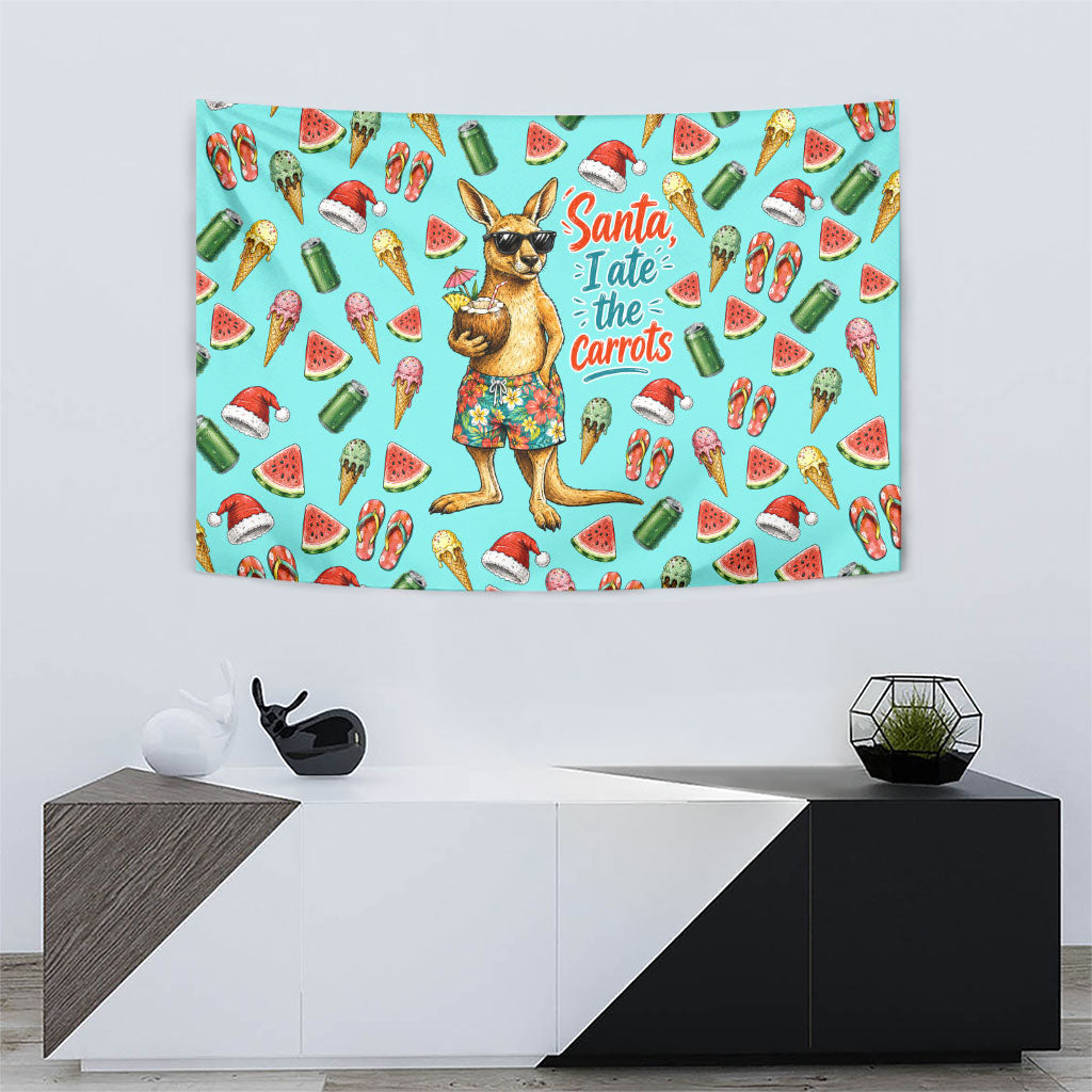 Aussie Christmas Santa Tapestry Retro Cartoon Summer Holiday Beach - I Ate The Carrots Kangaroo