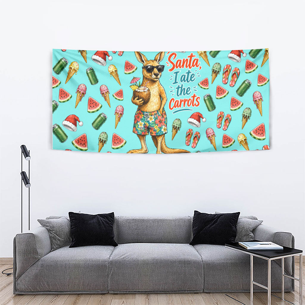 Aussie Christmas Santa Tapestry Retro Cartoon Summer Holiday Beach - I Ate The Carrots Kangaroo