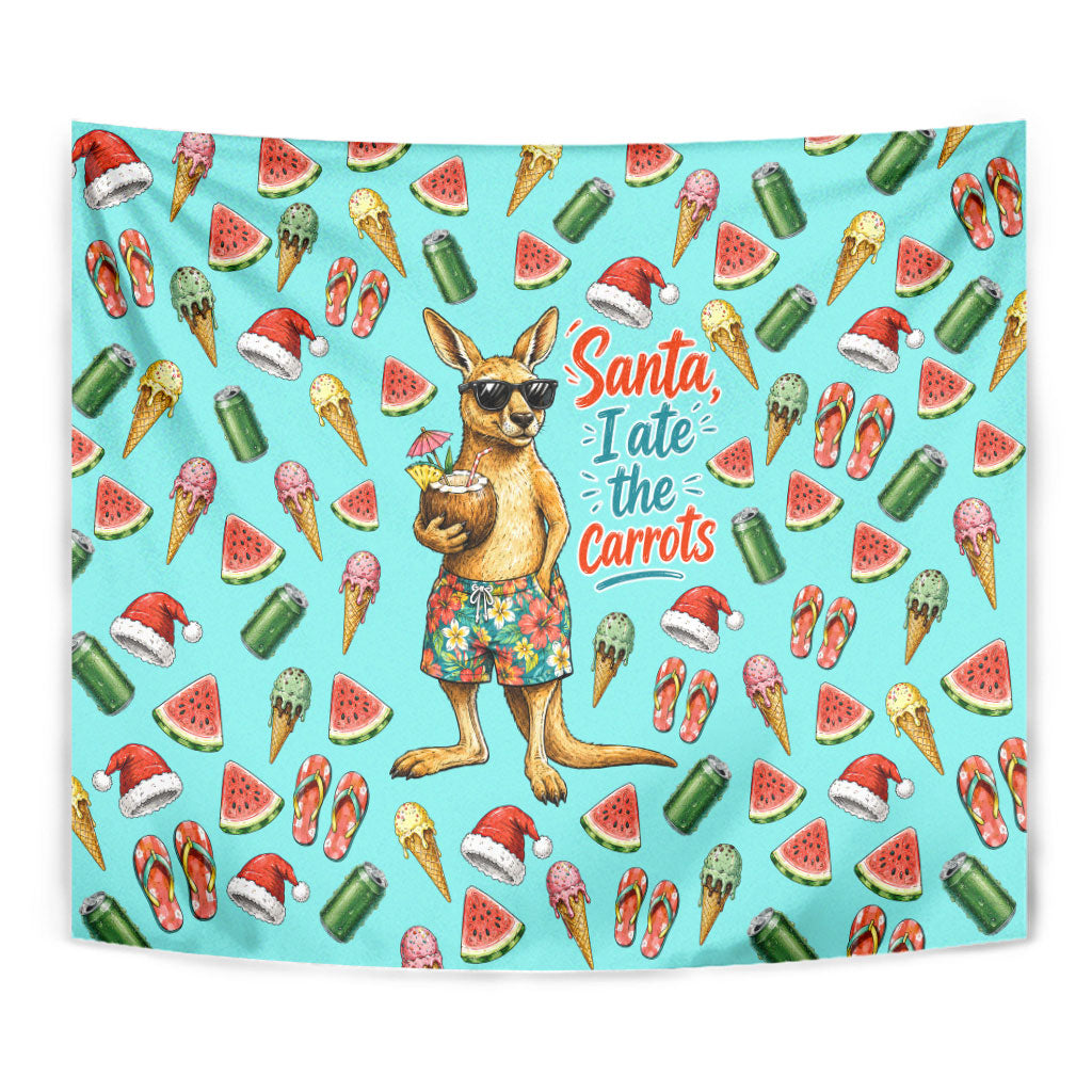 Aussie Christmas Santa Tapestry Retro Cartoon Summer Holiday Beach - I Ate The Carrots Kangaroo