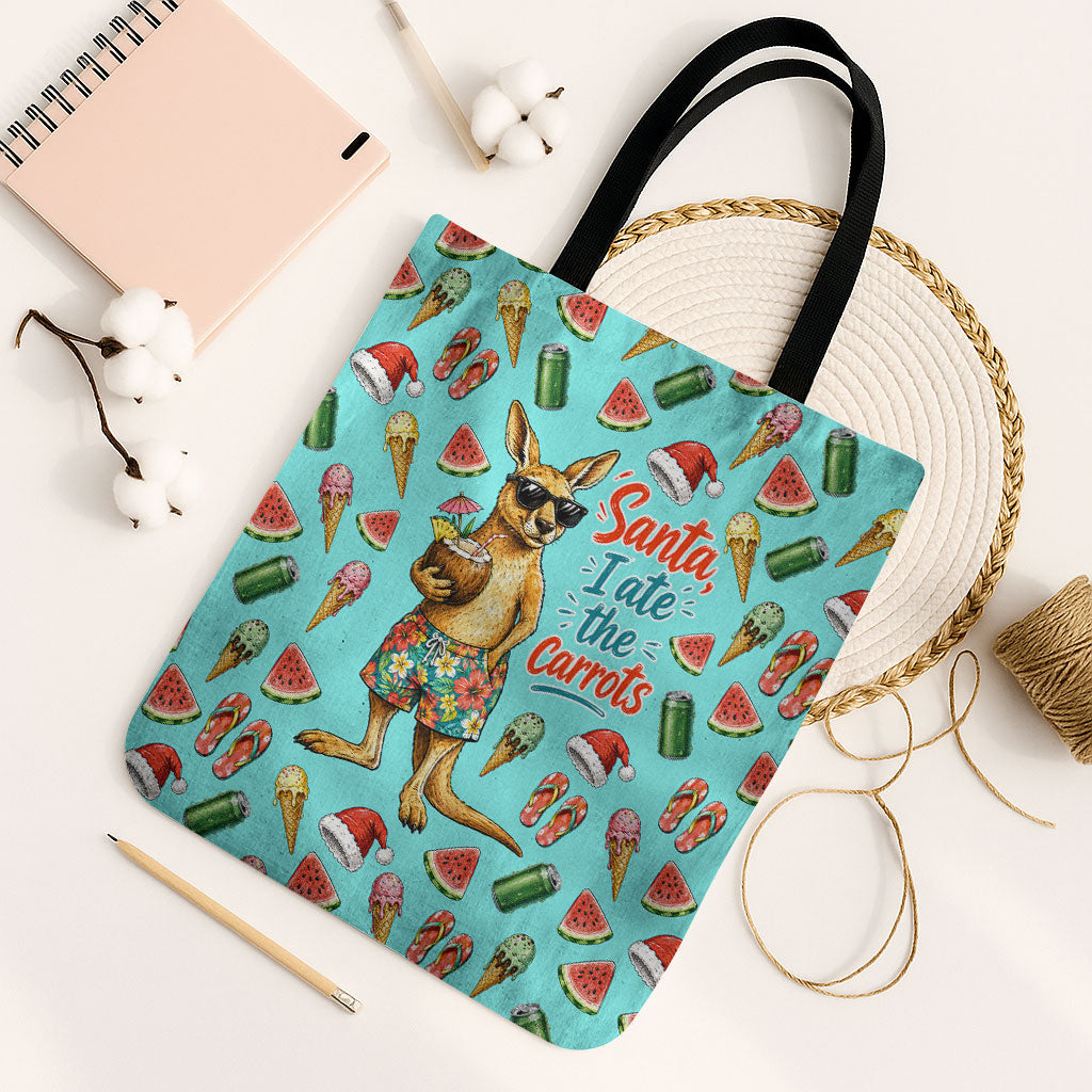 Aussie Christmas Santa Tote Bag Retro Cartoon Summer Holiday Beach - I Ate The Carrots Kangaroo