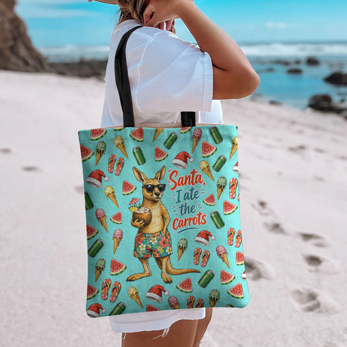 Aussie Christmas Santa Tote Bag Retro Cartoon Summer Holiday Beach - I Ate The Carrots Kangaroo