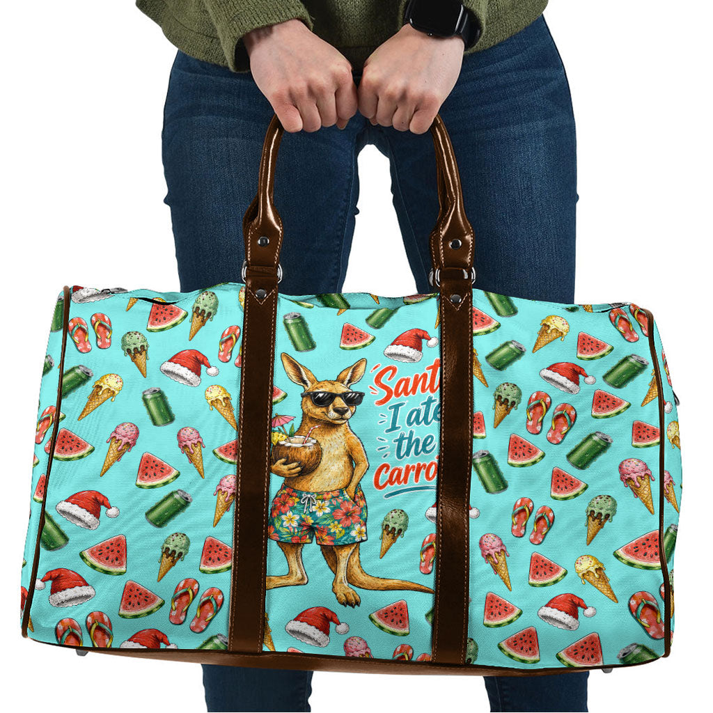 Aussie Christmas Santa Travel Bag Retro Cartoon Summer Holiday Beach - I Ate The Carrots Kangaroo