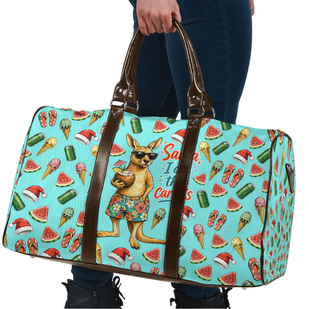 Aussie Christmas Santa Travel Bag Retro Cartoon Summer Holiday Beach - I Ate The Carrots Kangaroo