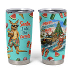 Aussie Christmas Santa Tumbler Cup Retro Cartoon Summer Holiday Beach - I Ate The Carrots Kangaroo