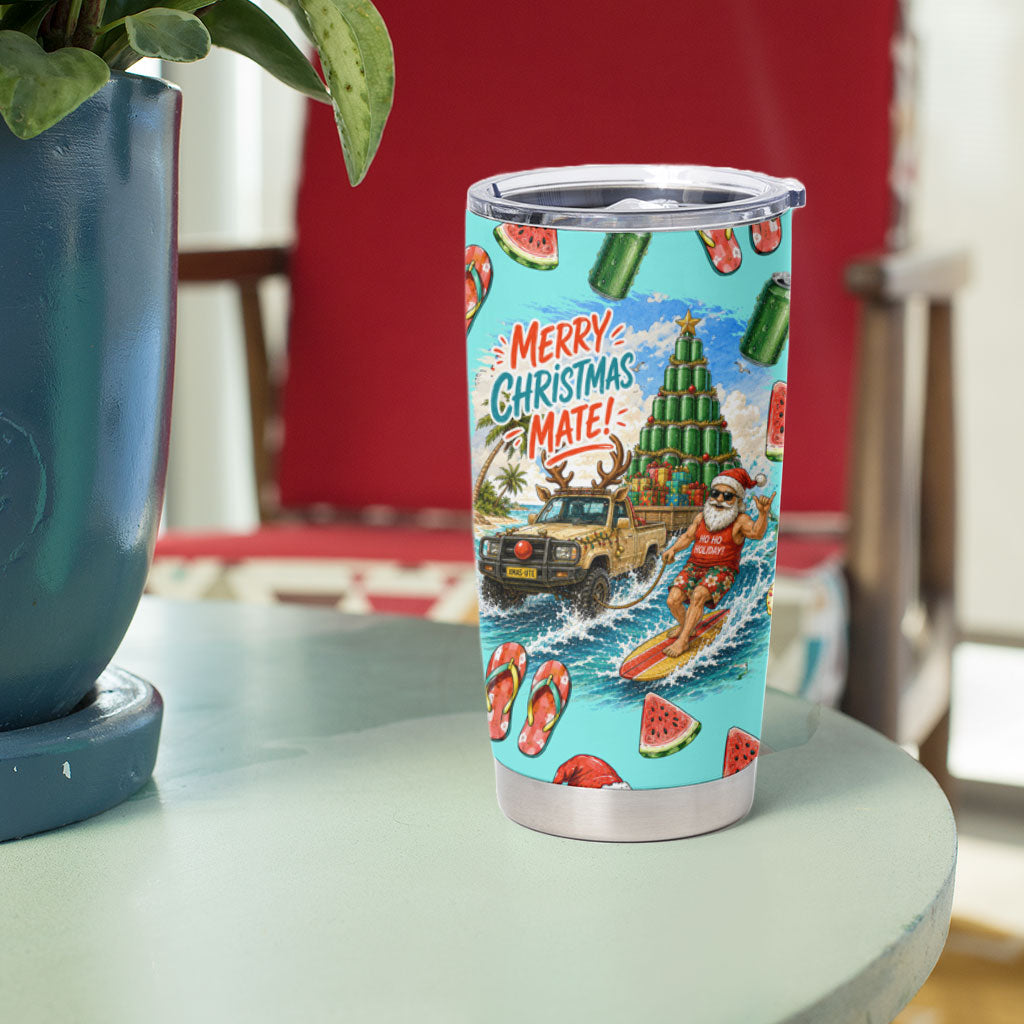 Aussie Christmas Santa Tumbler Cup Retro Cartoon Summer Holiday Beach - I Ate The Carrots Kangaroo