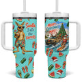 Aussie Christmas Santa Tumbler With Handle Retro Cartoon Summer Holiday Beach - I Ate The Carrots Kangaroo