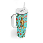 Aussie Christmas Santa Tumbler With Handle Retro Cartoon Summer Holiday Beach - I Ate The Carrots Kangaroo