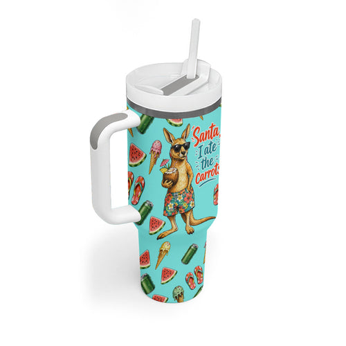 Aussie Christmas Santa Tumbler With Handle Retro Cartoon Summer Holiday Beach - I Ate The Carrots Kangaroo