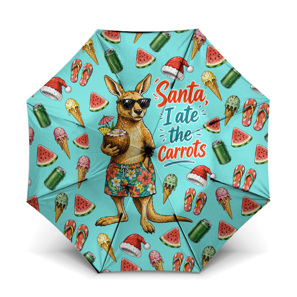 Aussie Christmas Santa Umbrella Retro Cartoon Summer Holiday Beach - I Ate The Carrots Kangaroo