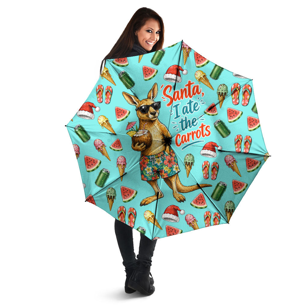 Aussie Christmas Santa Umbrella Retro Cartoon Summer Holiday Beach - I Ate The Carrots Kangaroo