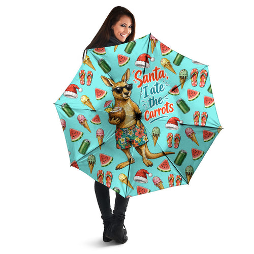 Aussie Christmas Santa Umbrella Retro Cartoon Summer Holiday Beach - I Ate The Carrots Kangaroo