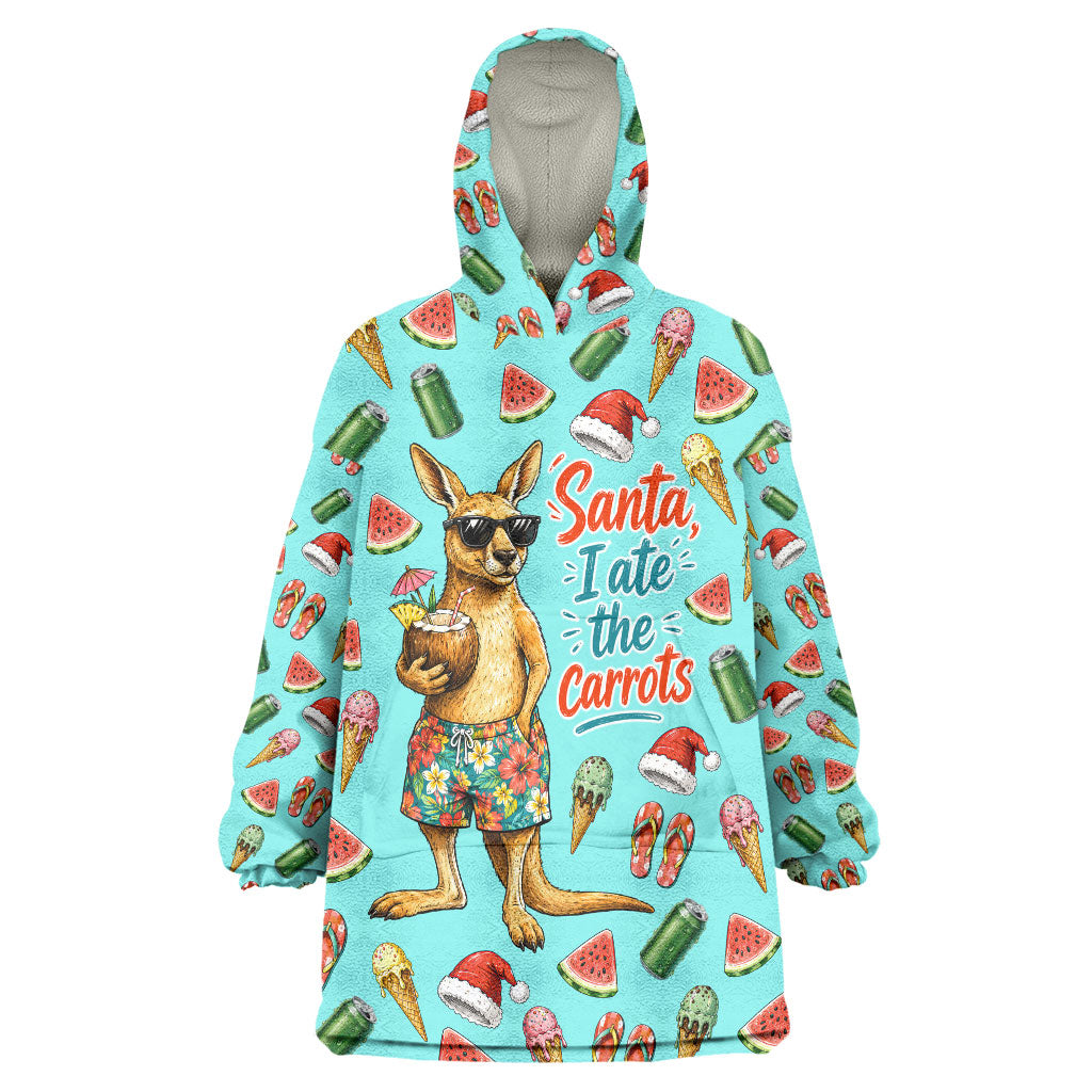 Aussie Christmas Santa Wearable Blanket Hoodie Retro Cartoon Summer Holiday Beach - I Ate The Carrots Kangaroo