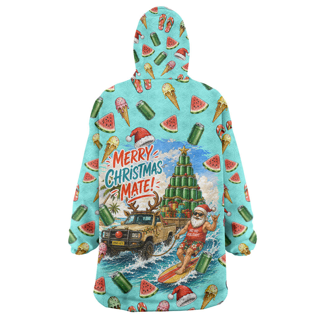 Aussie Christmas Santa Wearable Blanket Hoodie Retro Cartoon Summer Holiday Beach - I Ate The Carrots Kangaroo