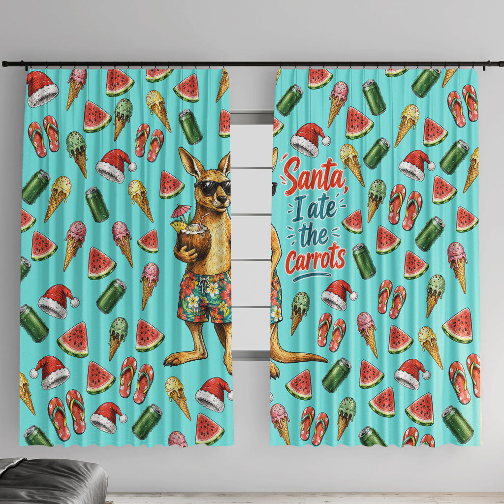 Aussie Christmas Santa Window Curtain Retro Cartoon Summer Holiday Beach - I Ate The Carrots Kangaroo