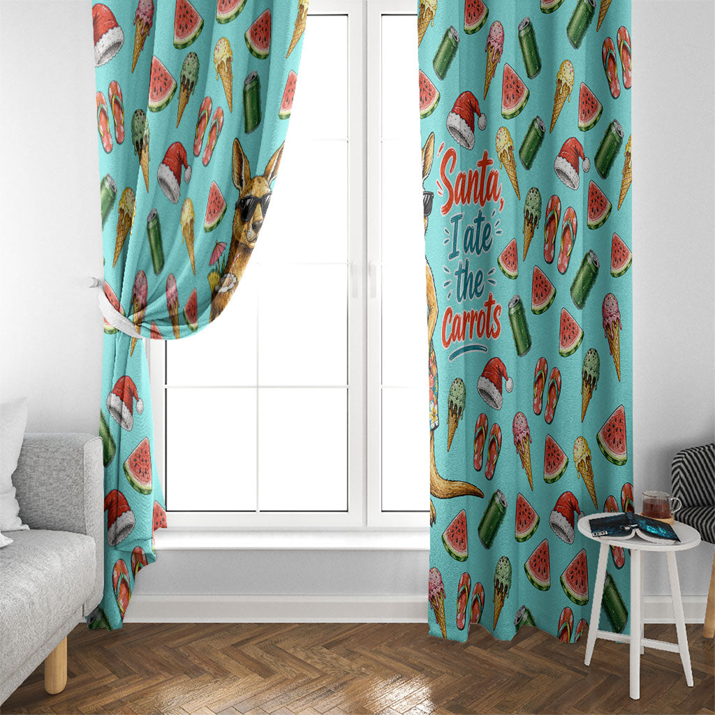 Aussie Christmas Santa Window Curtain Retro Cartoon Summer Holiday Beach - I Ate The Carrots Kangaroo