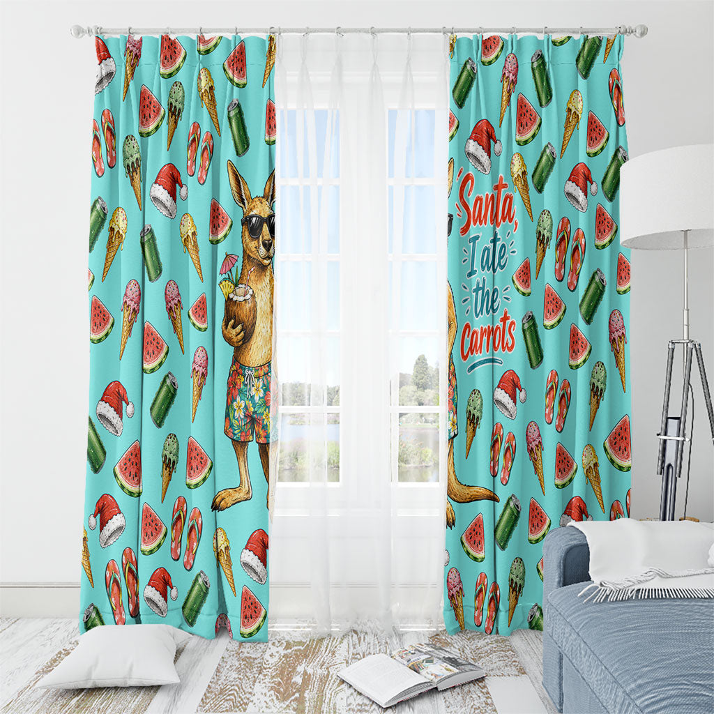 Aussie Christmas Santa Window Curtain Retro Cartoon Summer Holiday Beach - I Ate The Carrots Kangaroo