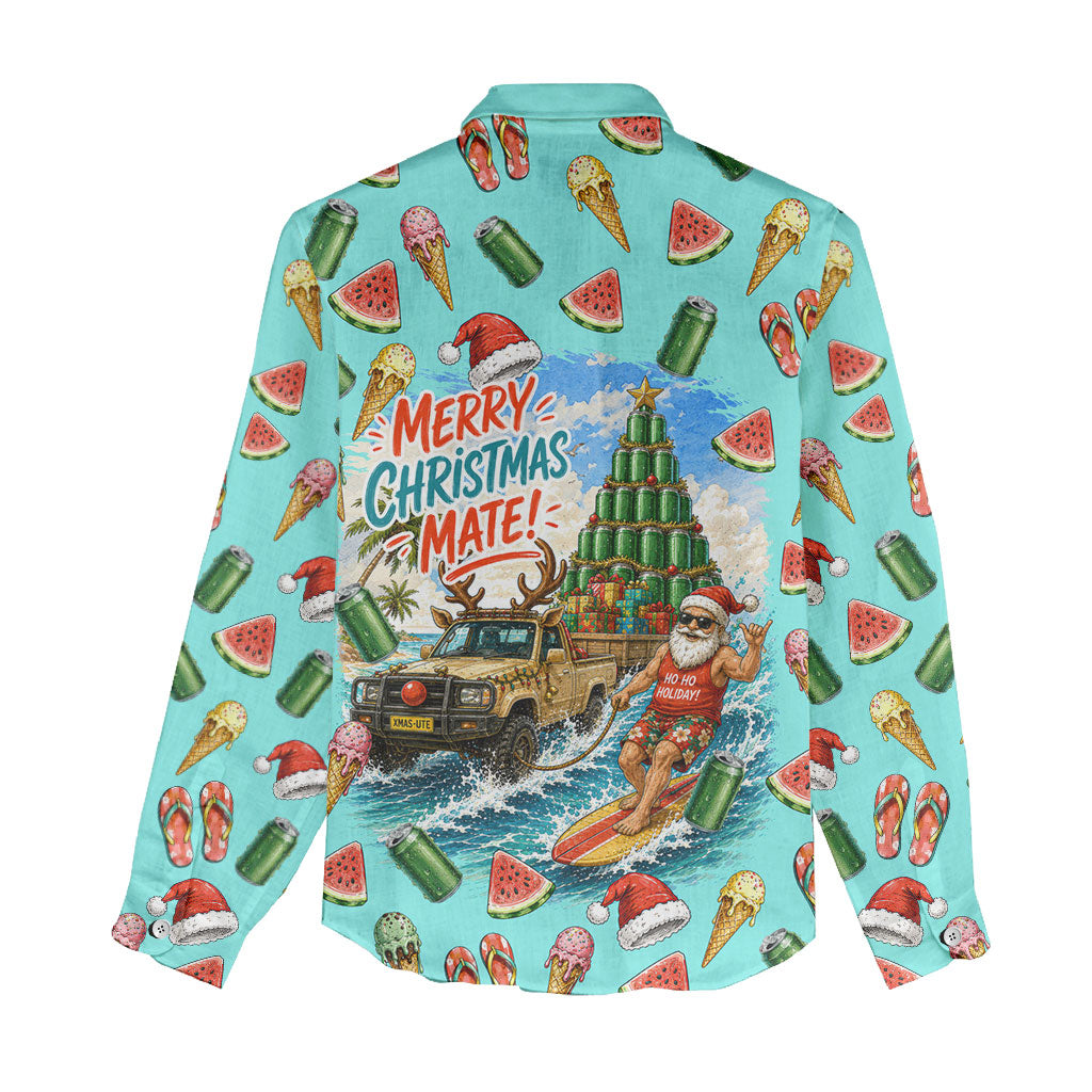 Aussie Christmas Santa Women Casual Shirt Retro Cartoon Summer Holiday Beach - I Ate The Carrots Kangaroo