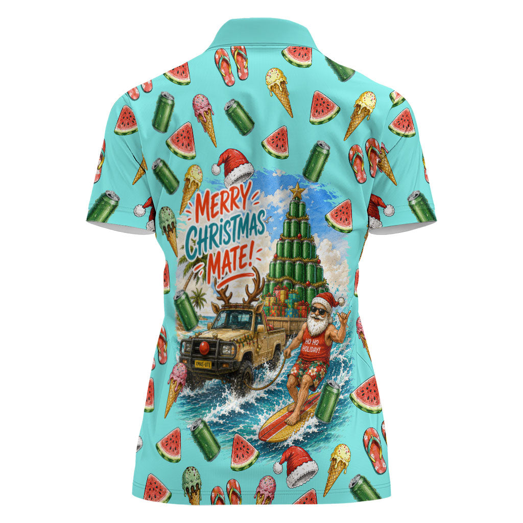 Aussie Christmas Santa Women Polo Shirt Retro Cartoon Summer Holiday Beach - I Ate The Carrots Kangaroo