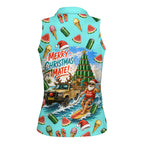 Aussie Christmas Santa Women Sleeveless Polo Shirt Retro Cartoon Summer Holiday Beach - I Ate The Carrots Kangaroo