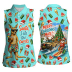 Aussie Christmas Santa Women Sleeveless Polo Shirt Retro Cartoon Summer Holiday Beach - I Ate The Carrots Kangaroo