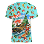 Aussie Christmas Santa Women V-Neck T-Shirt Retro Cartoon Summer Holiday Beach - I Ate The Carrots Kangaroo