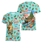 Aussie Christmas Santa Women V-Neck T-Shirt Retro Cartoon Summer Holiday Beach - I Ate The Carrots Kangaroo