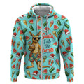 Aussie Christmas Santa Zip Hoodie Retro Cartoon Summer Holiday Beach - I Ate The Carrots Kangaroo