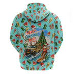 Aussie Christmas Santa Zip Hoodie Retro Cartoon Summer Holiday Beach - I Ate The Carrots Kangaroo