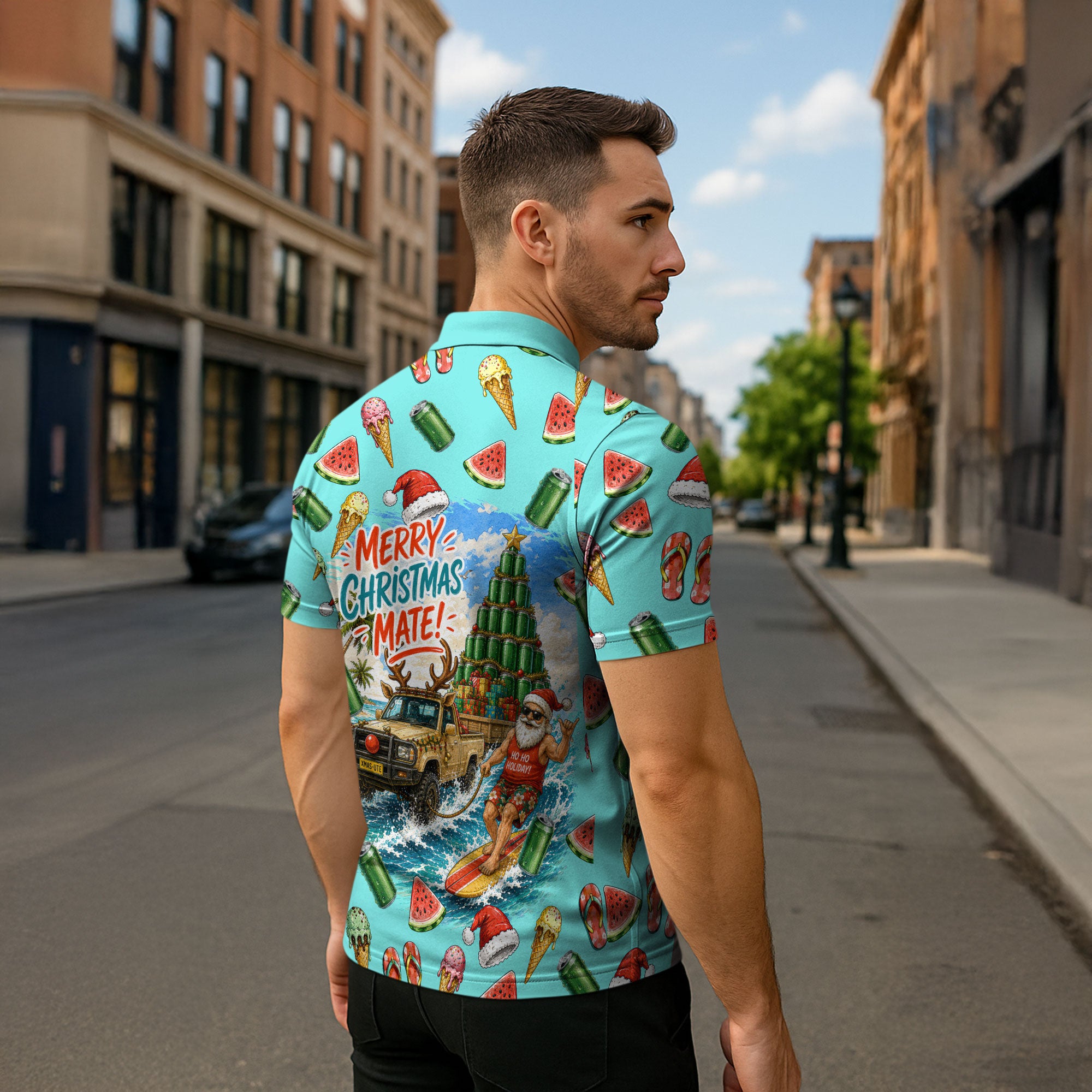 Aussie Christmas Santa Zipper Polo Shirt Retro Cartoon Summer Holiday Beach - I Ate The Carrots Kangaroo