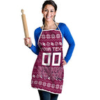 Personalized Brisbane Broncos Christmas Apron Australian Rugby Fans - Pixelated Ugly Xmas Pattern Mascot Santa