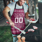 Personalized Brisbane Broncos Christmas Apron Australian Rugby Fans - Pixelated Ugly Xmas Pattern Mascot Santa