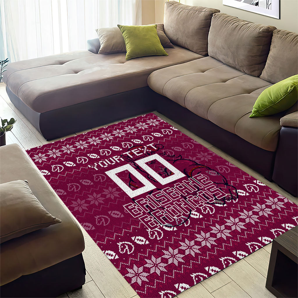 Personalized Brisbane Broncos Christmas Area Rug Australian Rugby Fans - Pixelated Ugly Xmas Pattern Mascot Santa