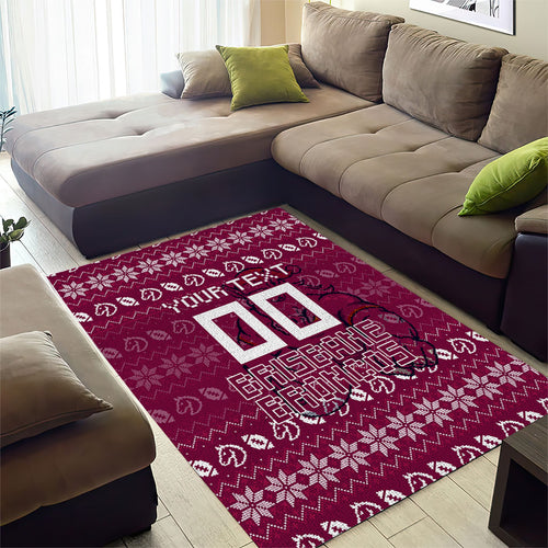 Personalized Brisbane Broncos Christmas Area Rug Australian Rugby Fans - Pixelated Ugly Xmas Pattern Mascot Santa